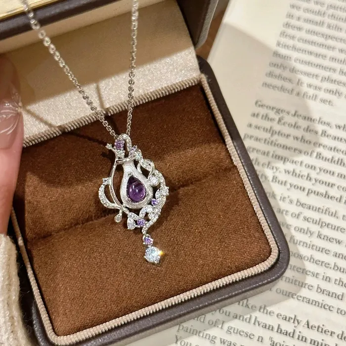 Authentic Fashionable Light Luxurious Purple Crystal Perfume Bottle Necklace Italian Brushed Magic Bottle Necklace for Women KOFSAC