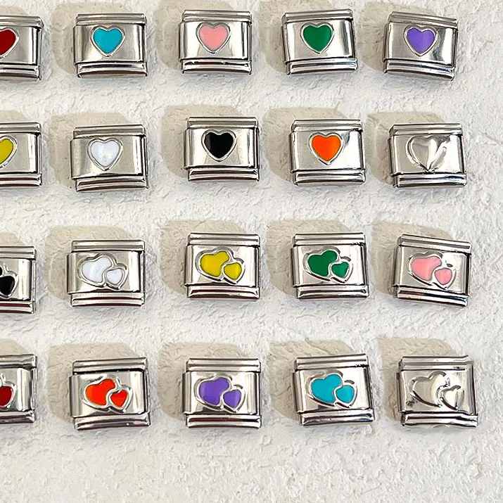 Authentic BERICHHA 1PC Bracelet 18PCS Parts Enamel Love Star Rhinestone Heart Italian Links 9mm DIY Jewelry