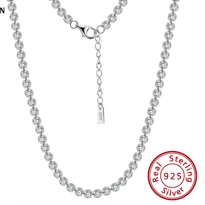 Authentic Rinntin Italian 2.5mm/3.0mm Cubic Zirconia Bezel-Set Tennis Necklace for Women 925 Sterling Silver Tennis Chain Jewelry SC52