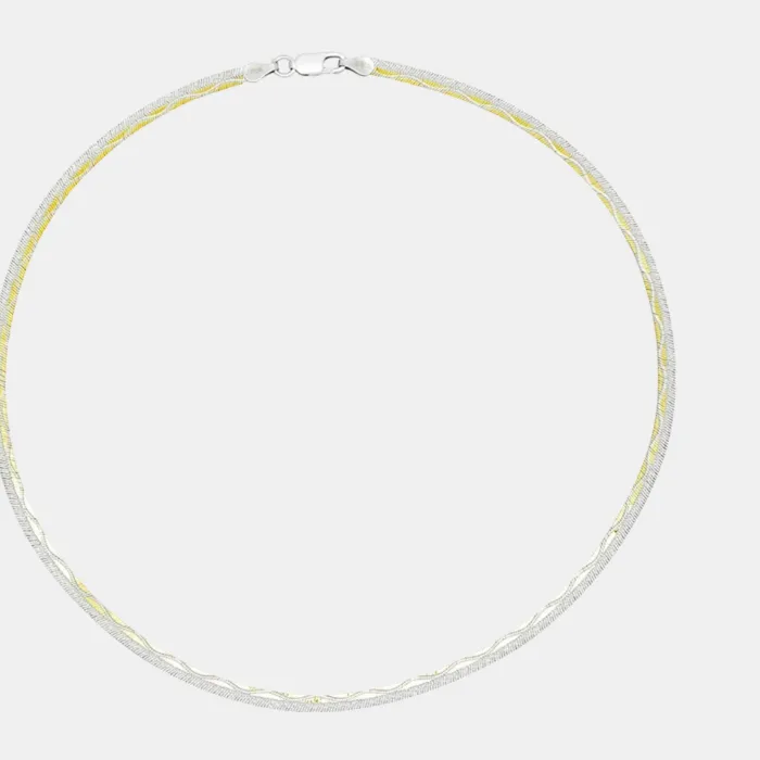 Authentic GEEZENCA Italian Jewelry 925 Sterling Silver Two Toned Blade Wavy Choker Necklace Women Shiny Trendy 40CM Layered Necklaces Gift