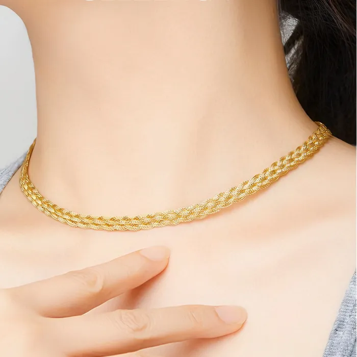 Authentic GEEZENCA Italian Jewel 925 Silver Gold Plated Flat Braided Mesh Chain Necklace Women 5-Strand Woven Dainty Choker Necklaces Gift
