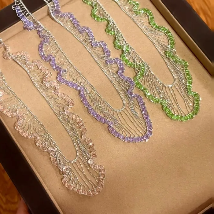 Authentic Bellux Summer Colorful Italian Lace Crystal Necklace Material s925 Gold Plated Elegant Necklace for Women