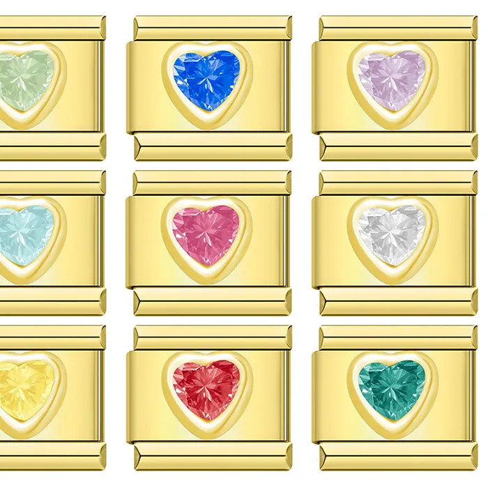 Authentic Hapiship 2025 Wholesale Colors Heart Shiny CZ Italian Charm Links Fit 9mm Stainless Steel Bracelet Drop Shipping Jewelry DJ1437