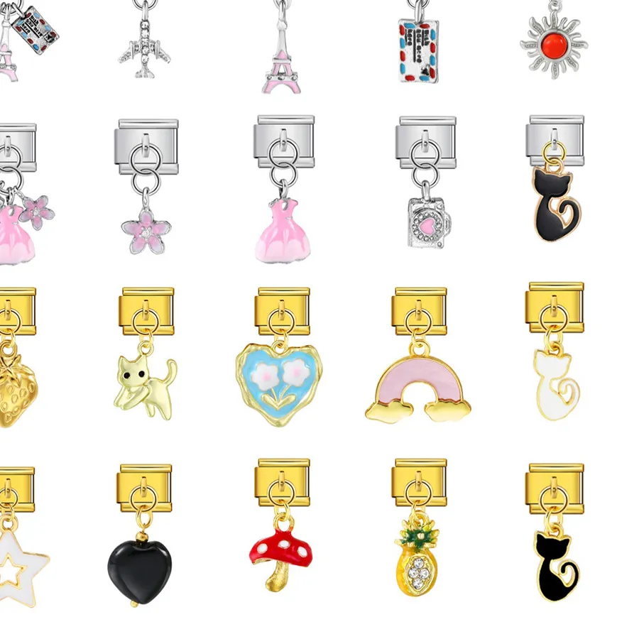 Authentic Colorful Charms Pendant Tag Plane Tower Skirt Red Sun Italian Link Fit 9mm Bracelet Making DIY Jewelry