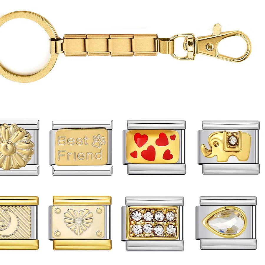 Authentic URING Removable Colorful KeyChain Italian Charm 9mm Link Making DIY Accessory Trend Women Men Gifts Jewelry