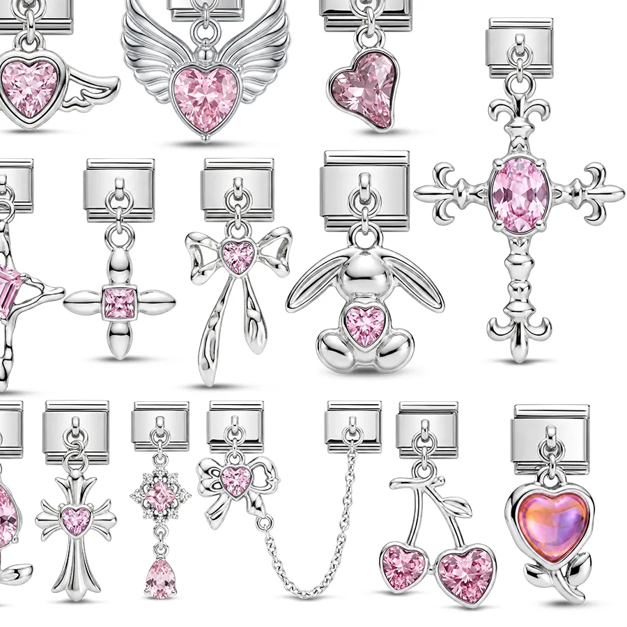 Authentic Jewelry 9mm Bracelet Charm Links Italian DIY Bracelet Making Heart Charm Pink Women Jewelry