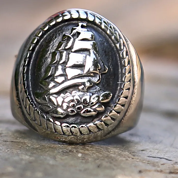 Authentic Vintage Gothic Sailboat Rings For Men Sailing Viking Ring Talisman Men's Ring Cool Sailor Viking Accessories