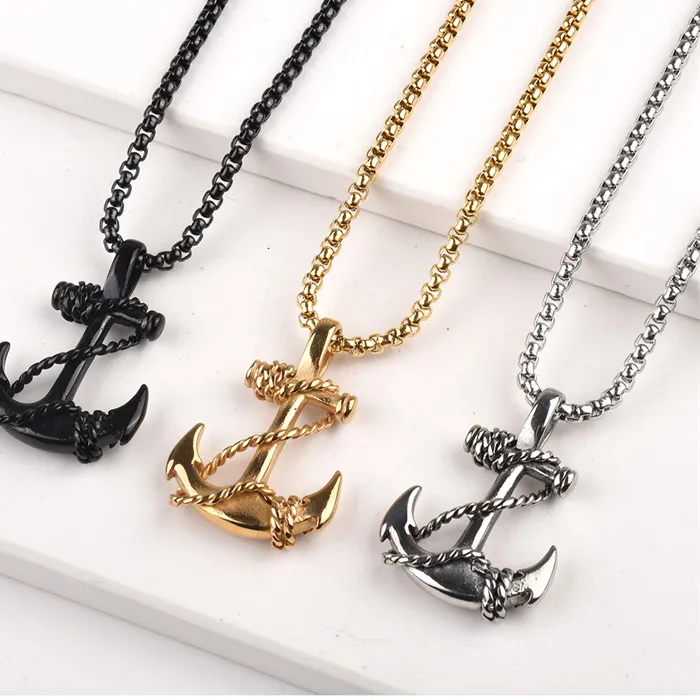 Authentic Trendy Sea Anchor Sailor Man Pendant Necklace For Men Punk Rock Metal Unique Anchor Necklace For Male Boy Jewelry