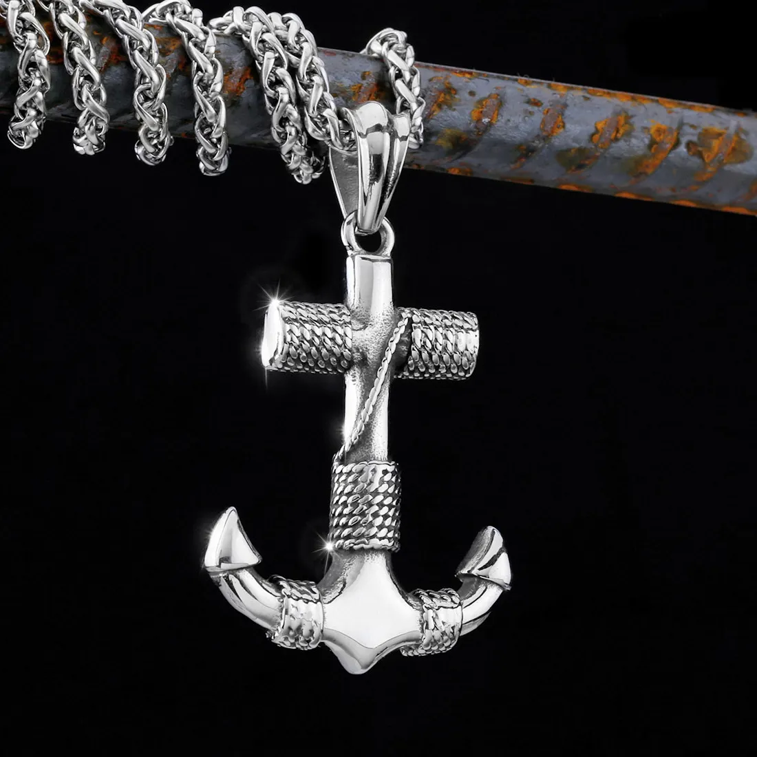 Authentic Norse Viking Sea Anchor Sailor Man Necklaces Chain Pendant Punk Rock Hip Hop Unique for Male Boy Jewelry