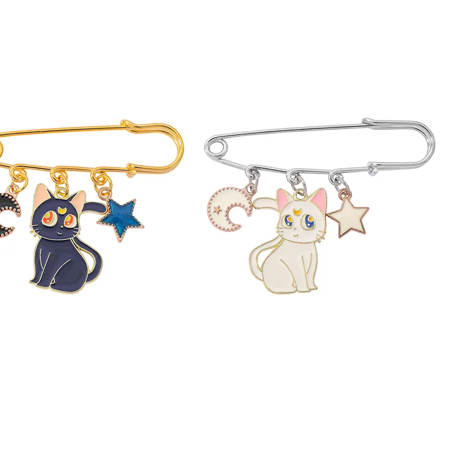 Authentic 2 Pcs Anime Brooch Sailor Moon Tsukino Usagi Luna Moon Stars Enamel Pin Metal Badge Jewelry Backpack Clothing Accessories