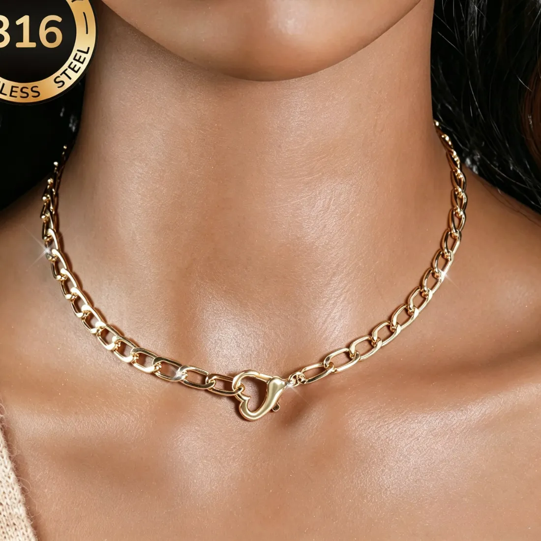 Authentic Simple Heart Lock Necklace for Couple Woman Love Pendant Open Buckle Link Chain Sailor Clasp Jewelry