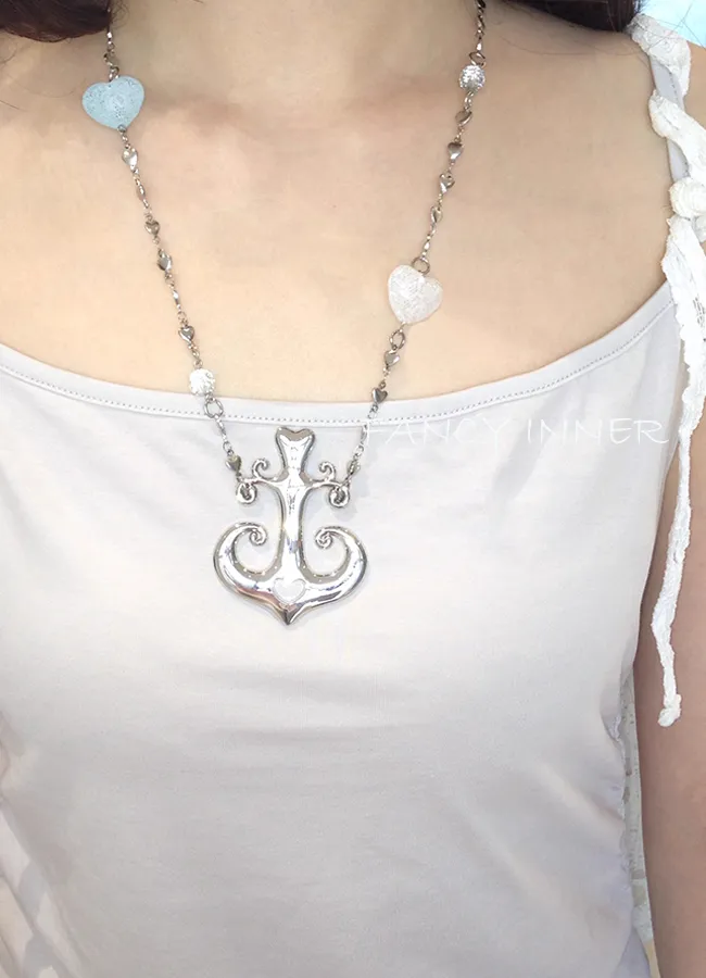 Authentic Necklace Anchor Pendant Sailor Chain Love Heart Y2K Long Neck Accessaries Jewelry