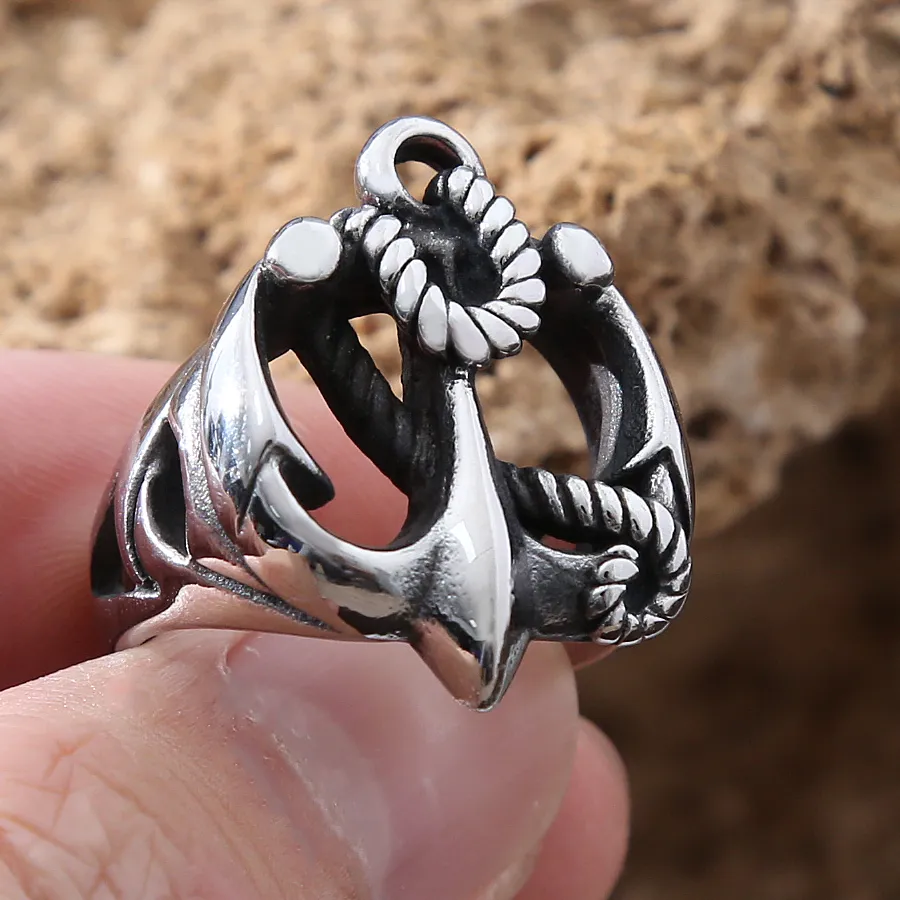 Authentic Vintage Nordic Pirate Anchor Ring Mens Punk Hip Hop Hollow Biker Sailor Viking Ring Amulet Jewelry