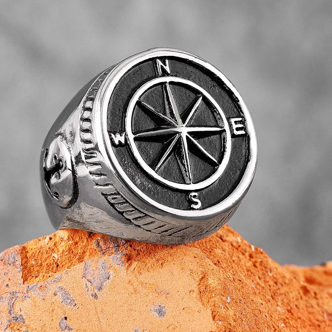 Authentic Navigator Compass Sailor Anchor Mens Rings Punk Hip Hop for Male Boyfriend Jewelry Creativity