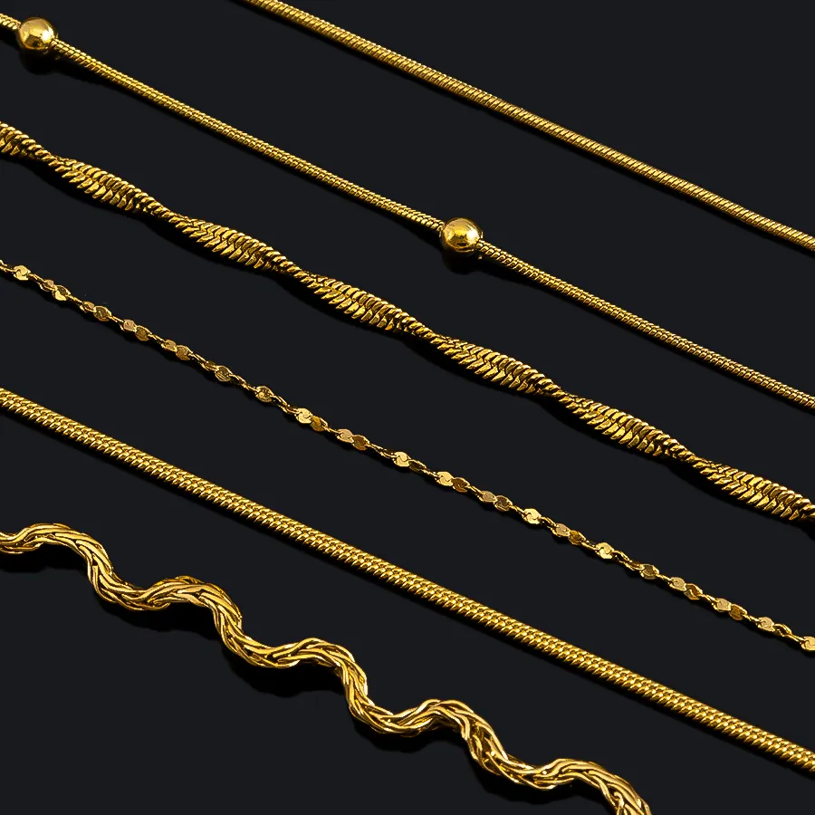 Authentic Gold Color Round Snake Chains DIY Chain for Needlework Necklace Bracelet Jewelry Making Materials No Fade