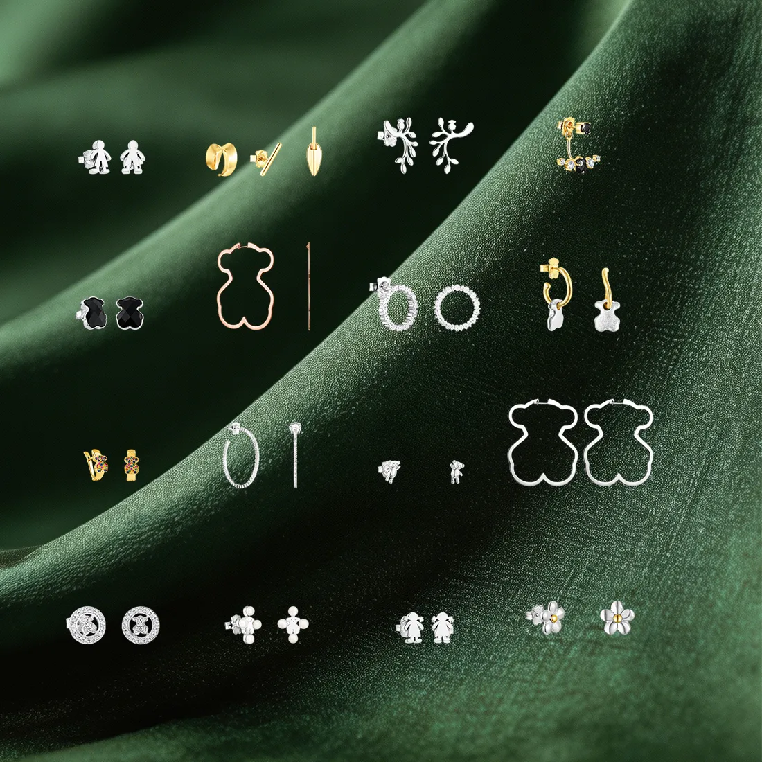 Authentic Abstract Figure & Branch Outline Stud Earrings, Full Crystal Circle & Hollow Outline Tiny Hoops, Minimal Artistic Ear Jewelry