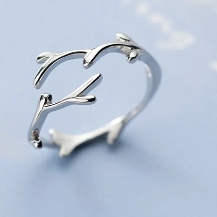 Authentic The Sylvan Antler and Sacred Branch Adjustable Ring in 925 Sterling Silver