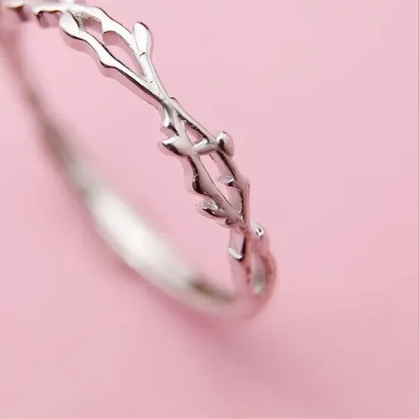 Authentic Simple Twig Thorn Leaf 925 Sterling Silver Jewelry Not Allergic Popular Branch Exquisite Women Opening Rings R127