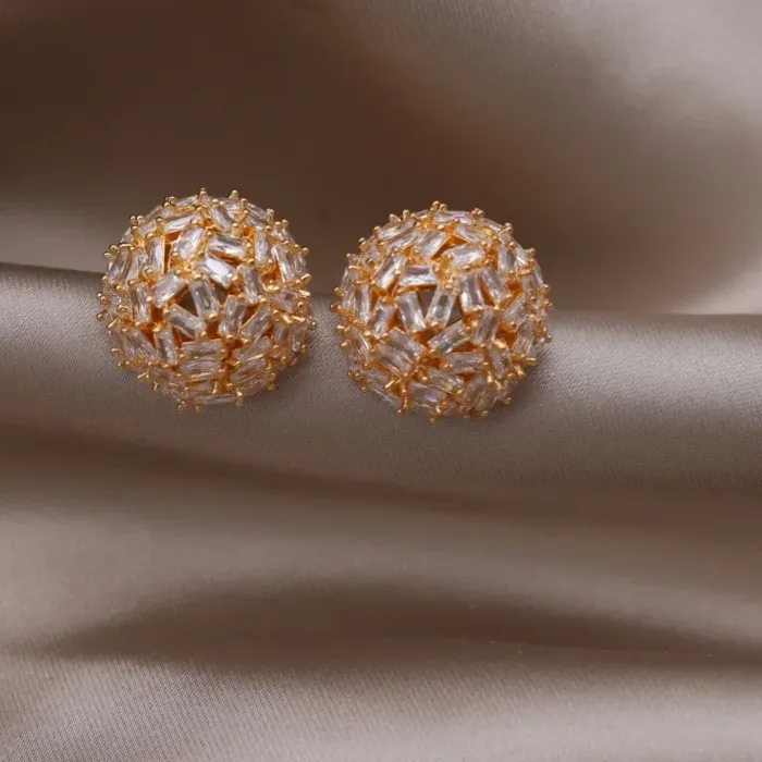 Authentic France new design fashion jewelry 14K gold plated full zircon round earrings Elegant women's evening party shiny accessories
