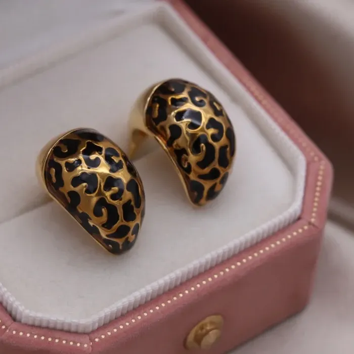 Authentic South Korea design jewelry 18K gold plated enamel leopard print drop earrings elegant women's daily work accessories