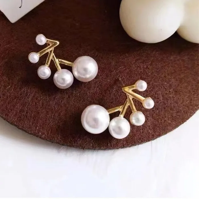 Authentic New Pearl Branch Shape Stud Earrings Gold Color Metal Geometric Women's Small Earrings Irrgular Design Female Wedding Jewelry