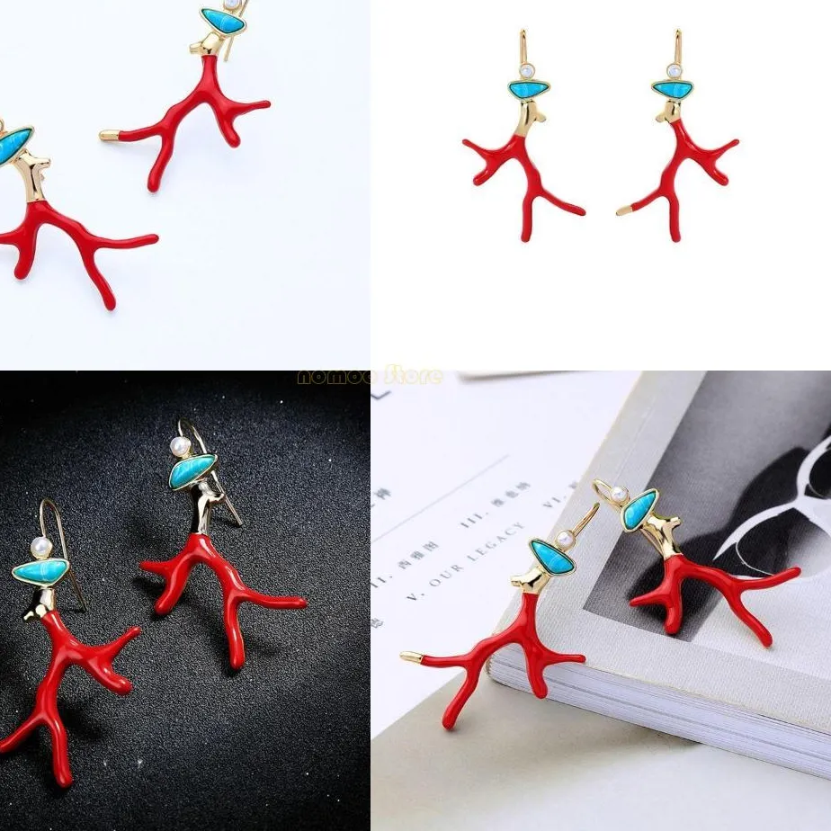 Authentic 31BF Fashionable Jewelry Decor Red Enamel Coral Antlers Drop Earrings Branch Acrylic Resin Earrings Jewelry Gift for Girls