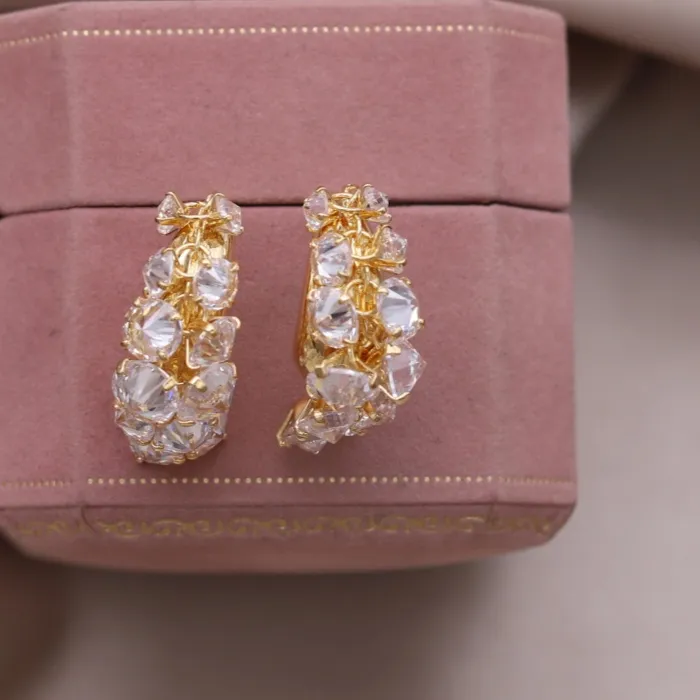Authentic Korean new design fashion jewelry 14K gold plated luxury zircon drop earrings elegant women's daily work accessories