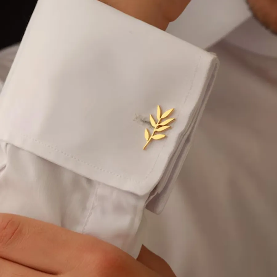 Authentic Personalized Olive Branch Pattern Cufflinks Men's Shirts Cufflinks Groom Wedding Jewelry Men's Gifts