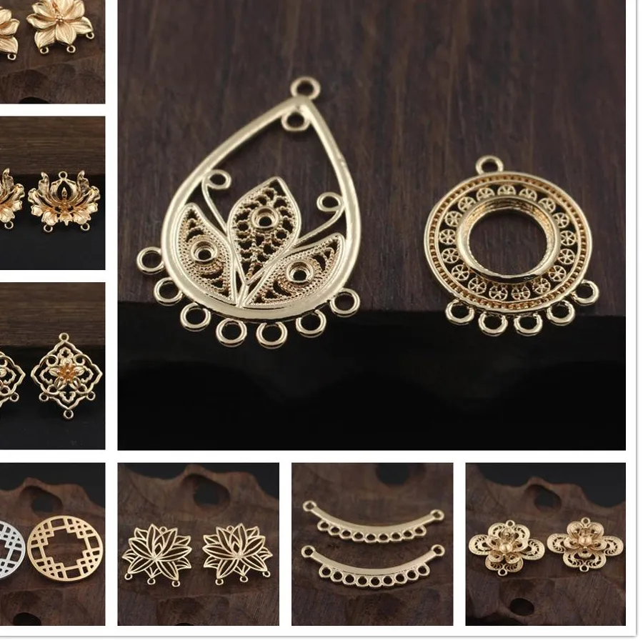 Authentic 20pcs Brass Casted Leaves Branch Circle Pendant Connectors Lotus Flower Charms Tassel Earrings Supplies DIY Jewelry Accessories