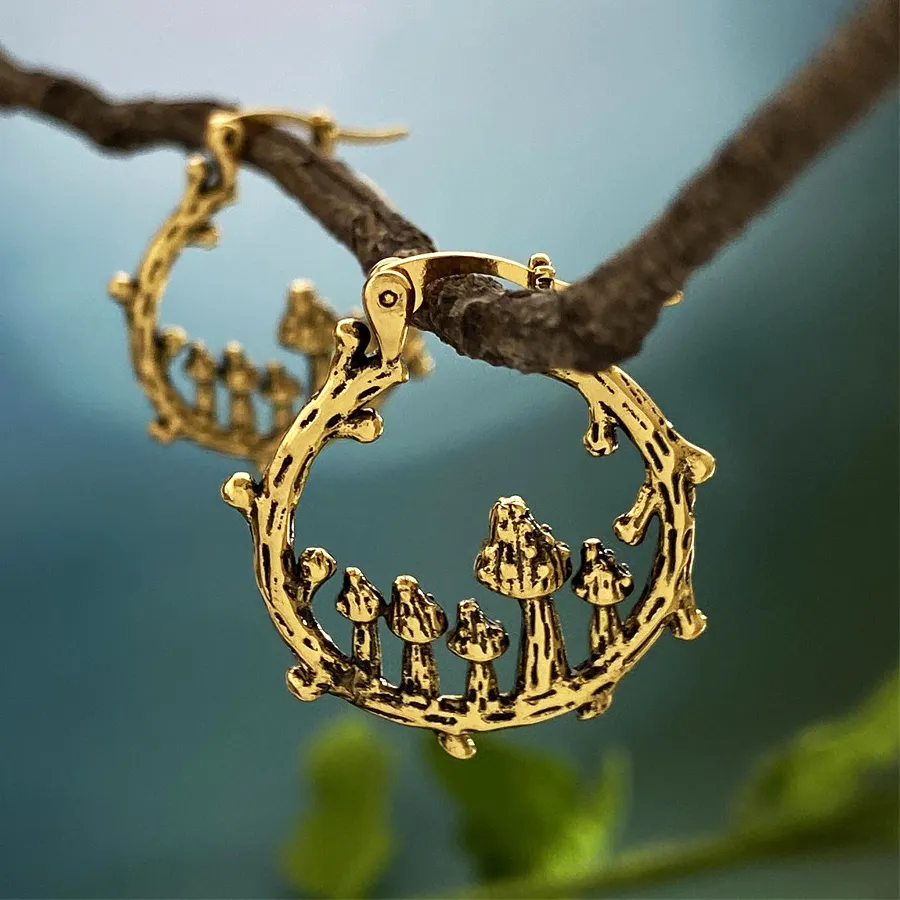Authentic Whispers of the Enchanted Grove: Bohemian Tree Branch and Mushroom Hoops