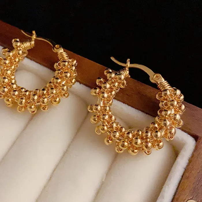 Authentic American hot selling fashion jewelry 18K gold plated hand wrapped beads round earrings elegant women daily work accessories
