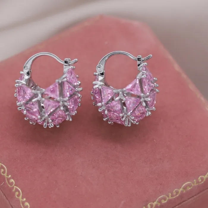 Authentic Korean New Fashion Jewelry silver color U-shaped Basket Triangle Zircon Earrings Luxury Women's Wedding Party Accessories