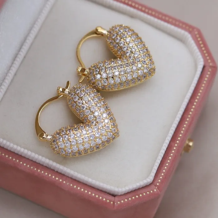 Authentic 2024 French new design fashion jewelry  gold plated luxury full zircon love hoop earrings elegant women's evening accessories