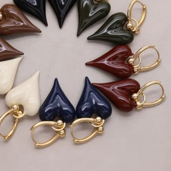 Authentic Korean design jewelry 18K gold plated love pendant enamel earrings elegant women's daily work accessories