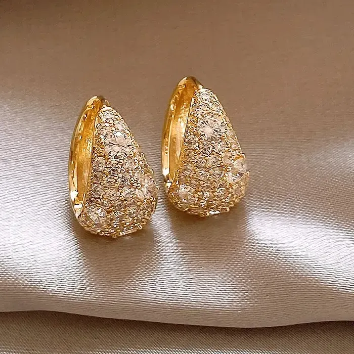 Authentic 2025 Korea new design fashion jewelry 14K gold plated water drop zircon earrings luxury women's party accessories