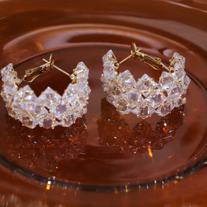 Authentic 2025 Korean new design fashion jewelry 14K gold plated luxury zircon round earrings elegant women's party shiny accessories