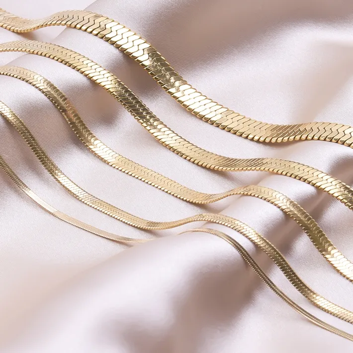 Authentic 5pcs/lot Gold Plated Blade Chain 20/25/40/45/50/55/60cm Flat Snake Chain Necklace Jewelry Accessories Never Fade