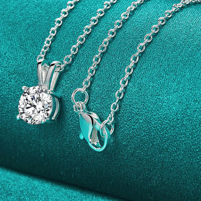 Authentic 925 Sterling Silver AAA Zircon Pendant 16/18/20/22/24/26/28/30 Inch Necklace Chain For Women Man Wedding Engagement Jewelry