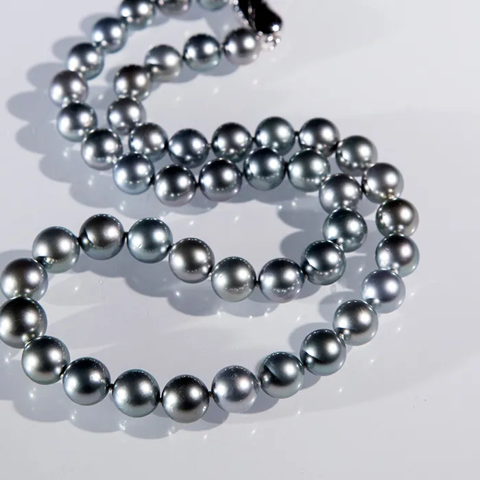 Authentic Charming 18"8-9mm Natural Black Gray Genuine Round Pearl Necklace Women Jewelry Sterling Silver 925