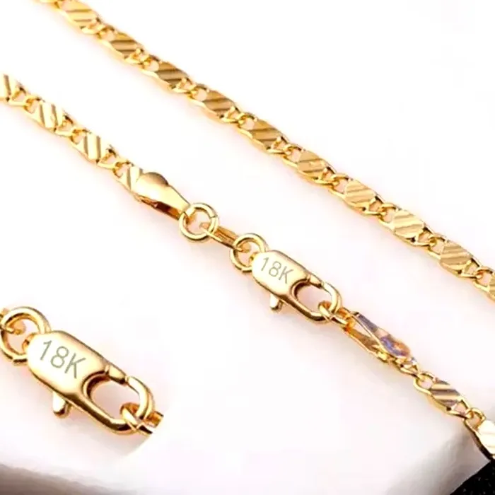 Authentic 18K Gold Necklace 2MM 16/18/20/22/24/26/28/30 Inch Side Chain Necklace For Women Men Jewelry 925 Silver Necklace