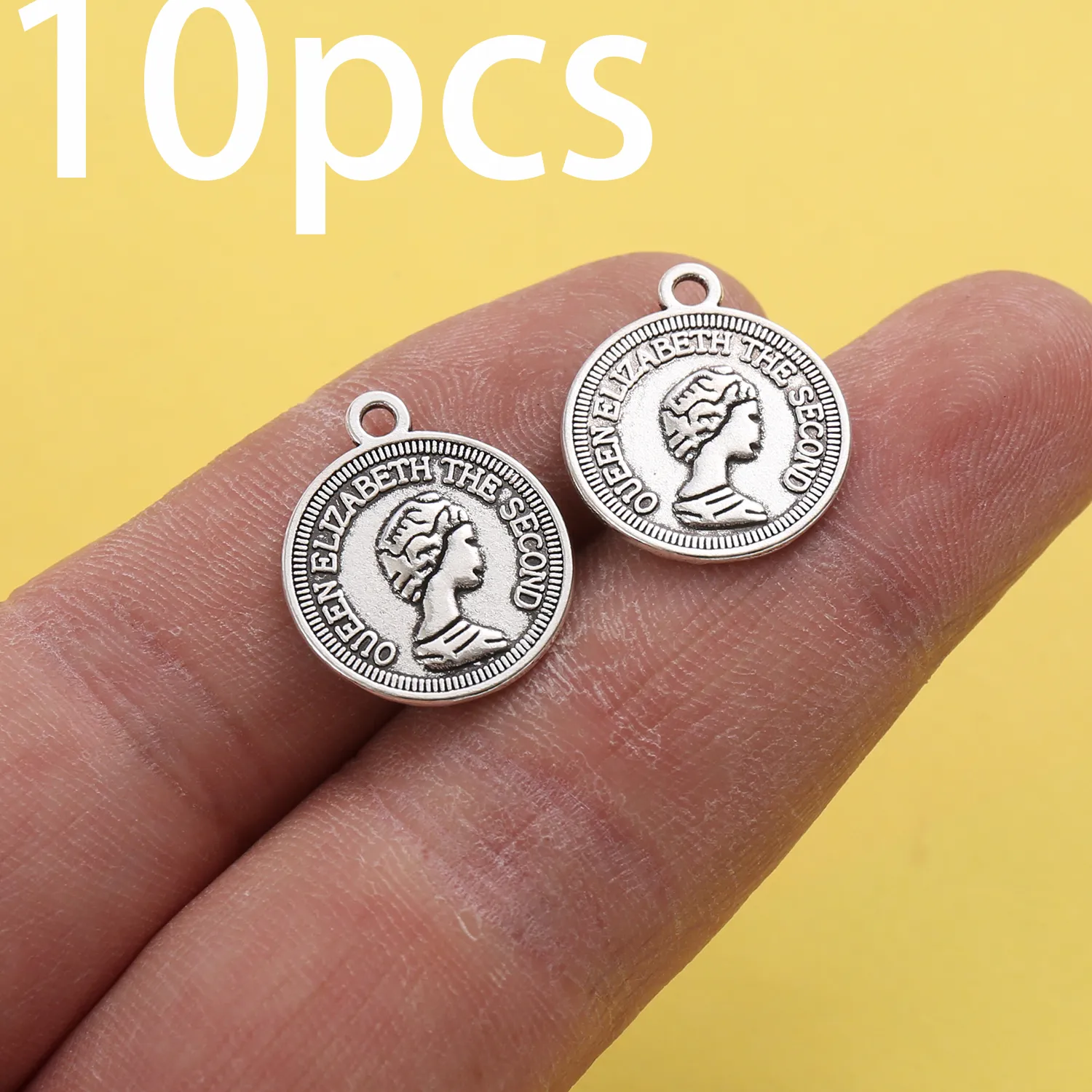 Authentic 10 Pieces of British-Style Portrait Round Tags, Featuring a Circular Portrait and English Text in One Piece, with a Hanging Loop, Suitable for Bracelets, Necklaces, Earrings, Vintage Personalized Accessories, and Handmade Components
