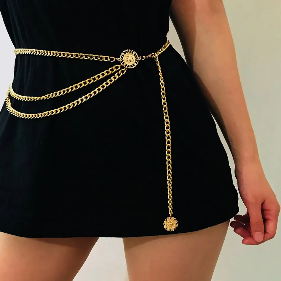 Authentic Boho Sexy Sunflower Queen Head Coin Tassel Pendant Waist Belly Belt Chain Women Summer Bikini Rave Body Jewelry Y2K Accessories