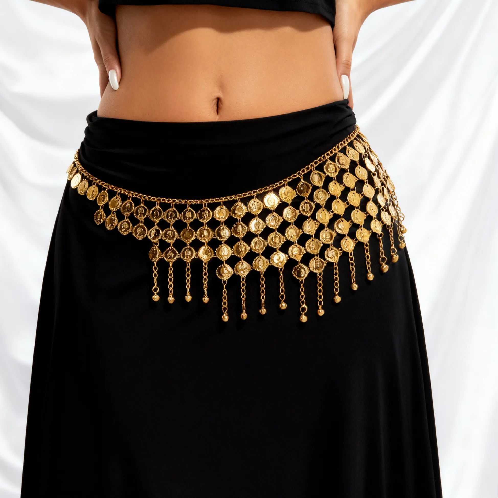 Authentic Gilded Echoes: The Portrait Coin and Bell Talismanic Waist Chain