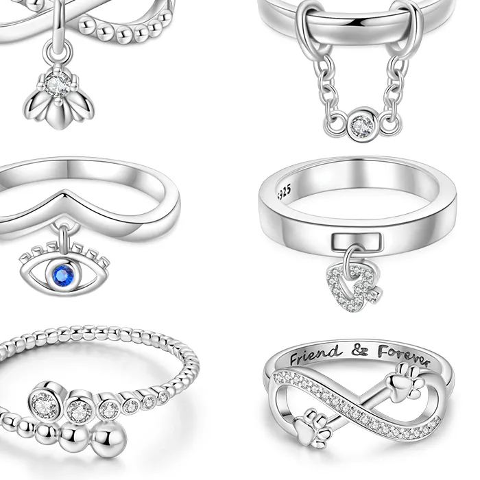 Authentic Rings 100% 925 Sterling Silver Lotus Pendant Fringe Evil Eye Heart Shaped Knit Rings Fine Wedding Engagement Shiny Jewelry