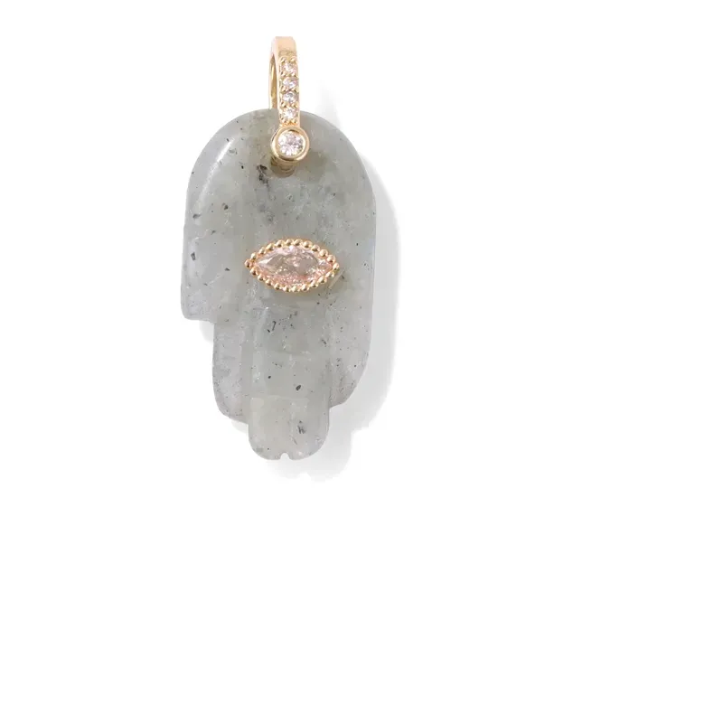 Authentic Natural Labradorite Pendants Fatima Hand Evil Eye Stone Pendant Healing Reiki Pendants for Handmade DIY Jewelry 2Pcs