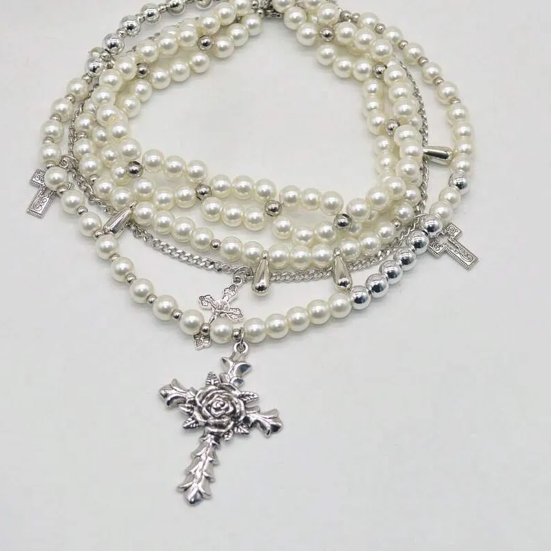 Authentic Sacred Cross of Pearls: Protection and Devotion Collar