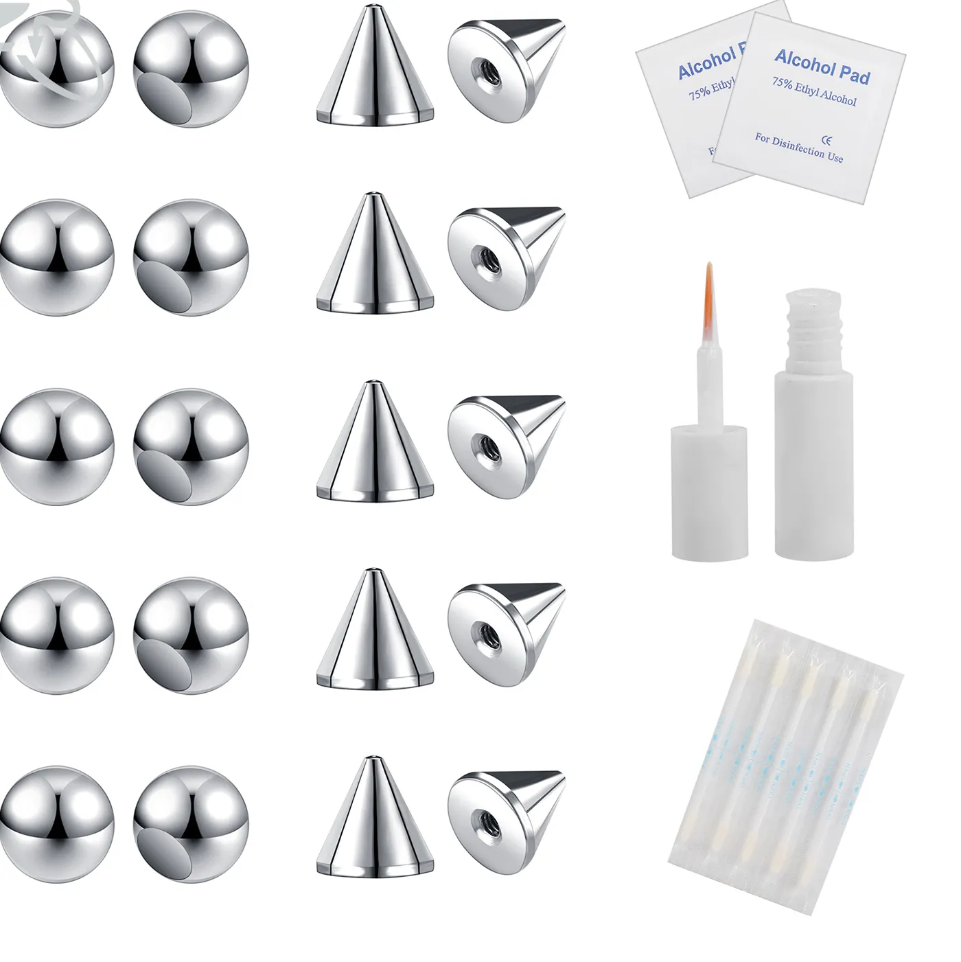 Authentic ZS 1 Set Fake Eyebrow Ring Men Nose Lip Labret Studs Faux Belly Rings Replacement Ball Cone Non-Piercing Body Piercing Jewelry