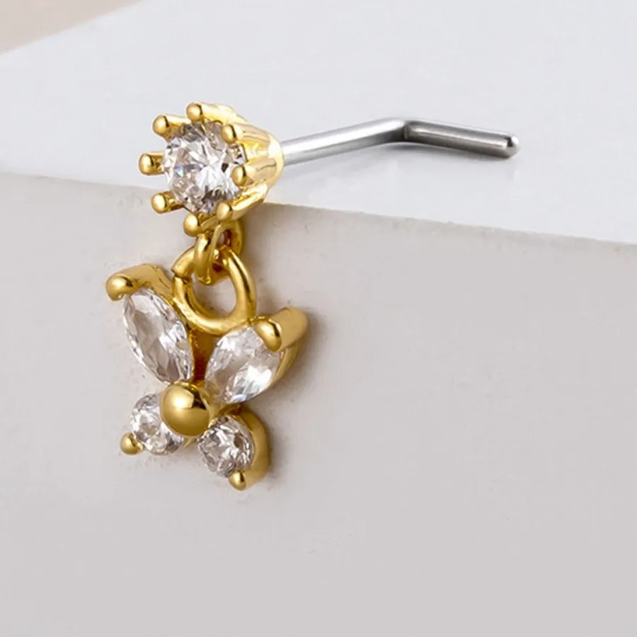 Authentic Fashion Stainless Steel Piercing Nose Studs Goth L Screw Rod Pierc Body Jewelry Crystal Zircon Nose Nail Women