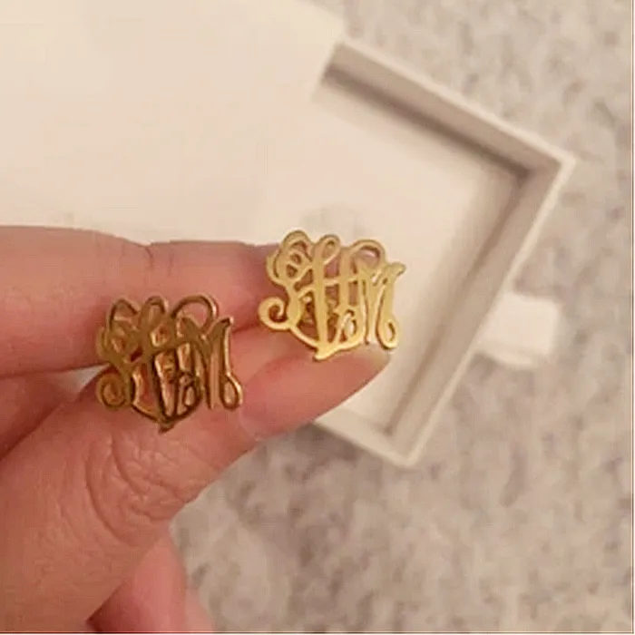 Authentic Celestial Monogram Sigil Stud Earrings - Personalized Identity Gold Plated Talisman