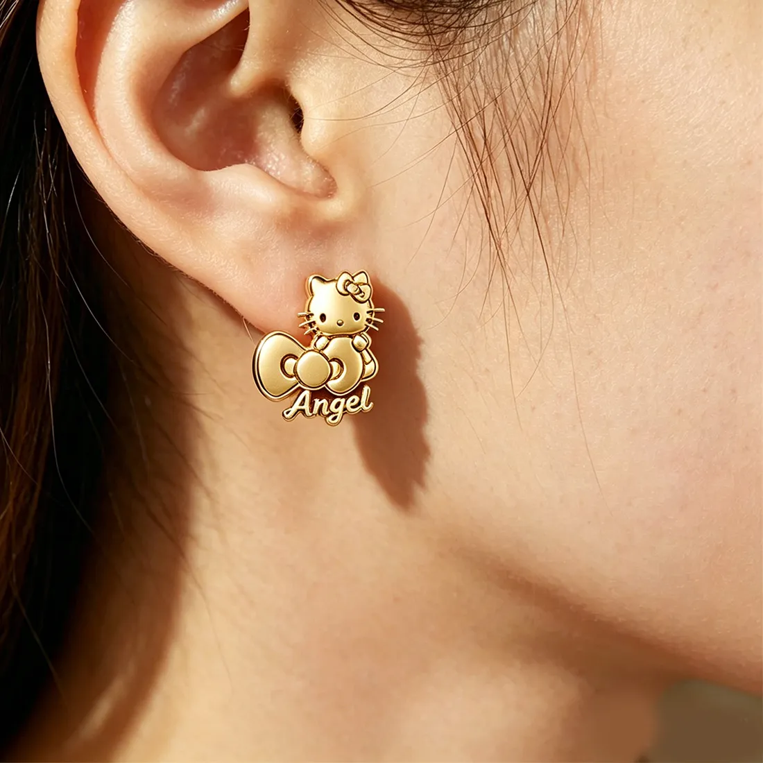 Authentic Custom Bow Hello Kitty Name Stud Earrings For Women Gold Color Letter Earrings Birthday Party Jewelry Gifts